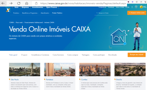 Página dos Imóveis Caixa